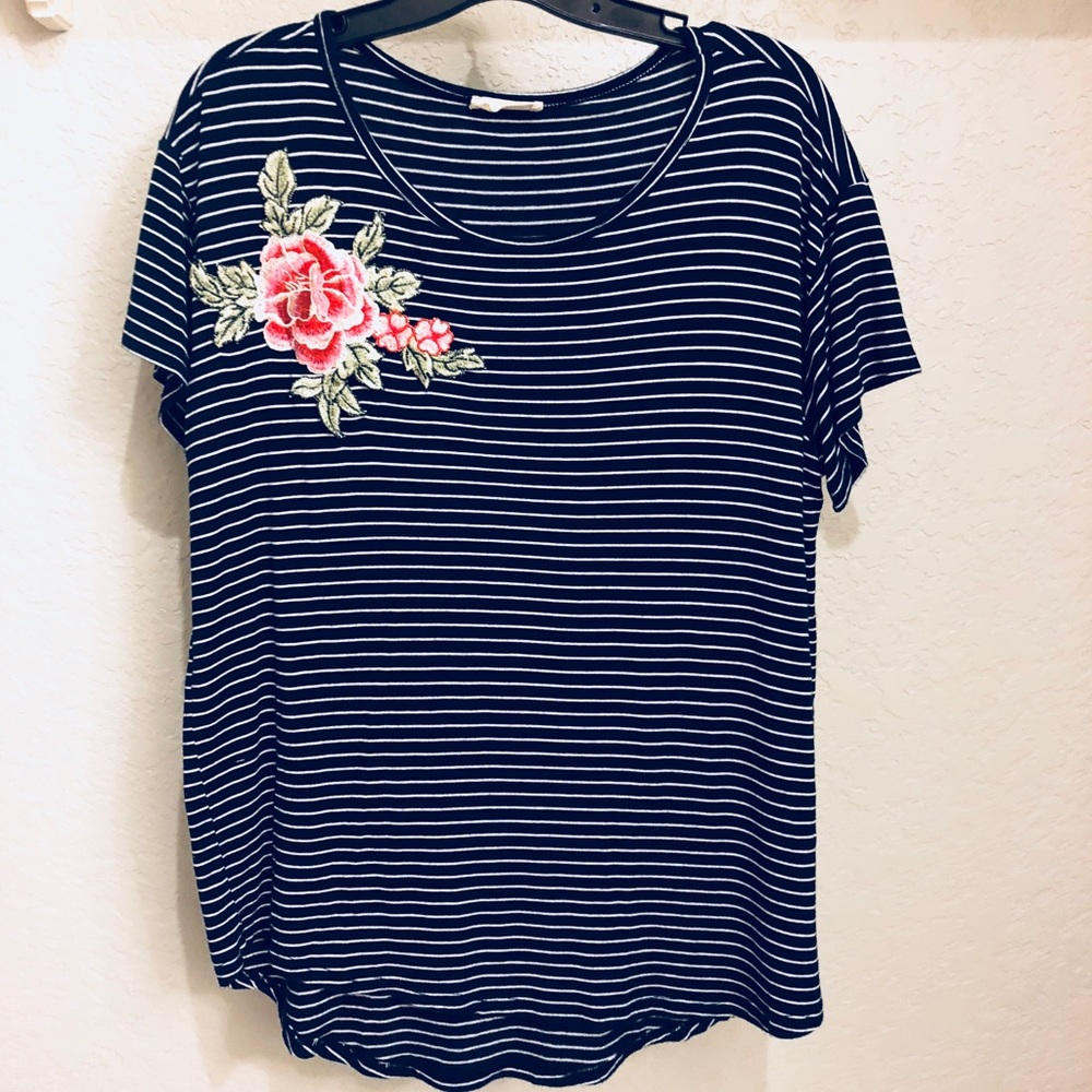 Striped embroidered top